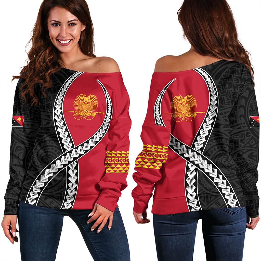 Papua New Guinea Off Shoulder Sweatshirt Tribal Polynesian In My Heart