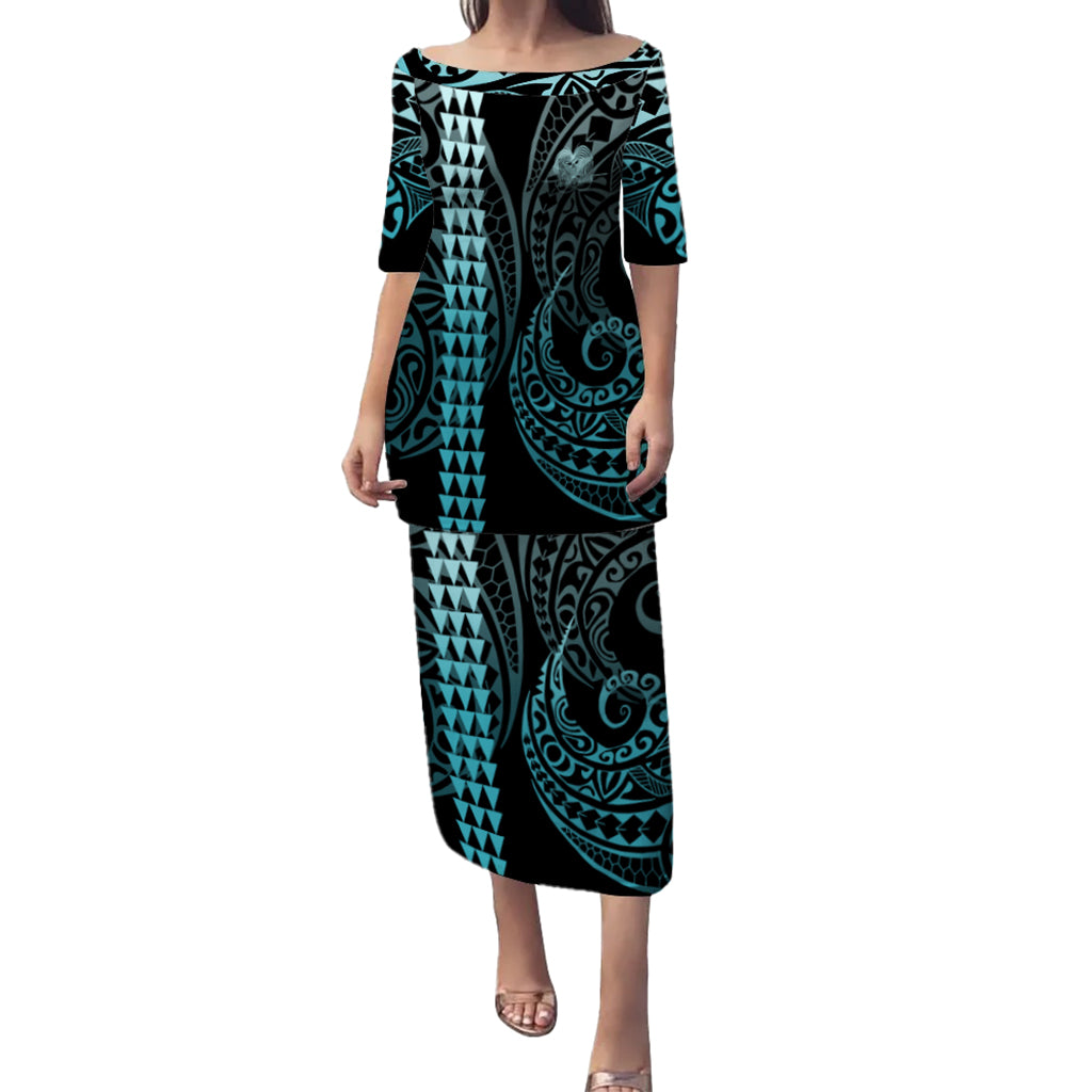 Papua New Guinea Combo Puletasi And Shirt Kakau Style Turquoise