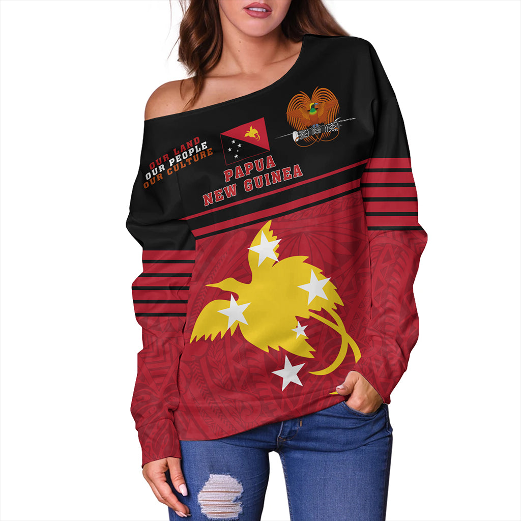 Papua New Guinea Off Shoulder Sweatshirt Our Land Our People Our Culture