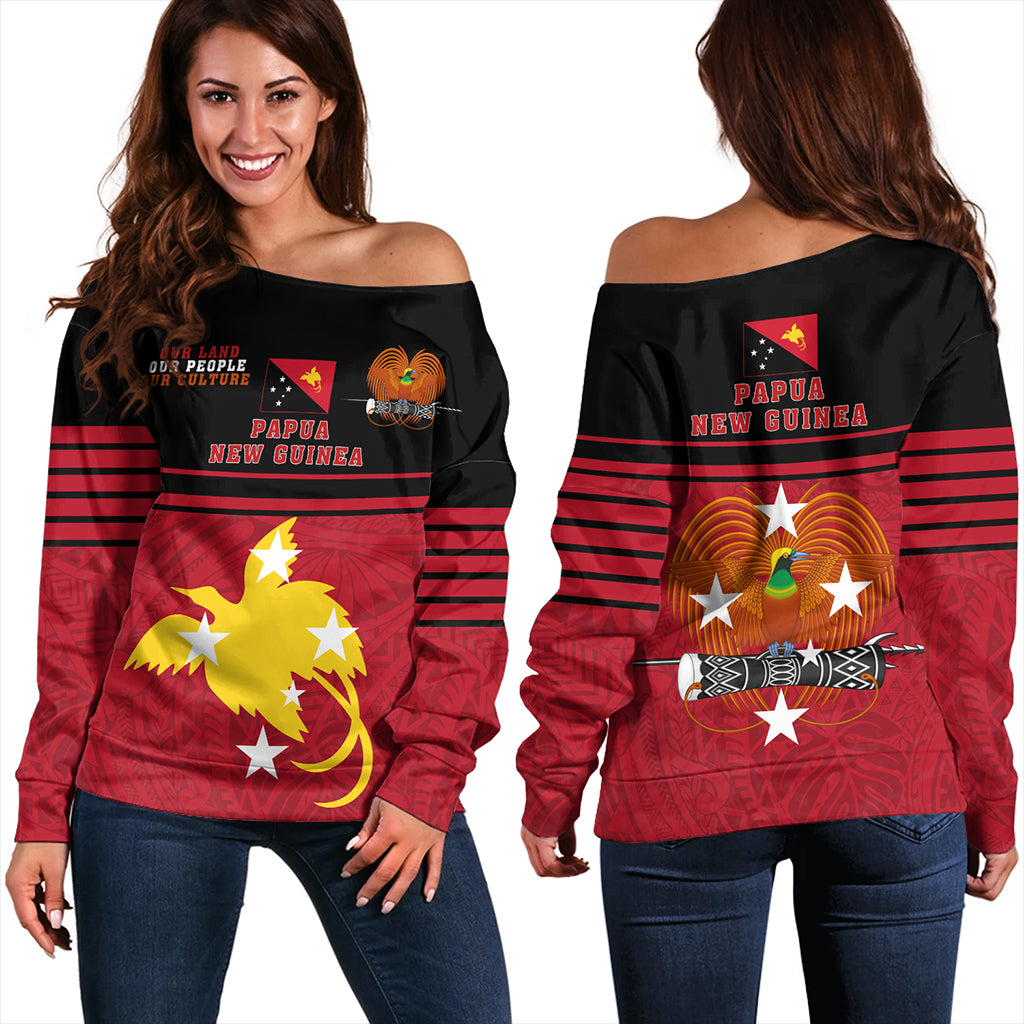 Papua New Guinea Off Shoulder Sweatshirt Our Land Our People Our Culture