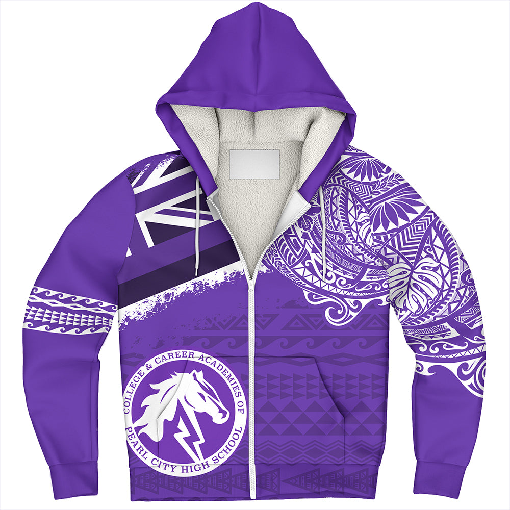 Hawaii Sherpa Hoodie Pearl City High School With Crest Style