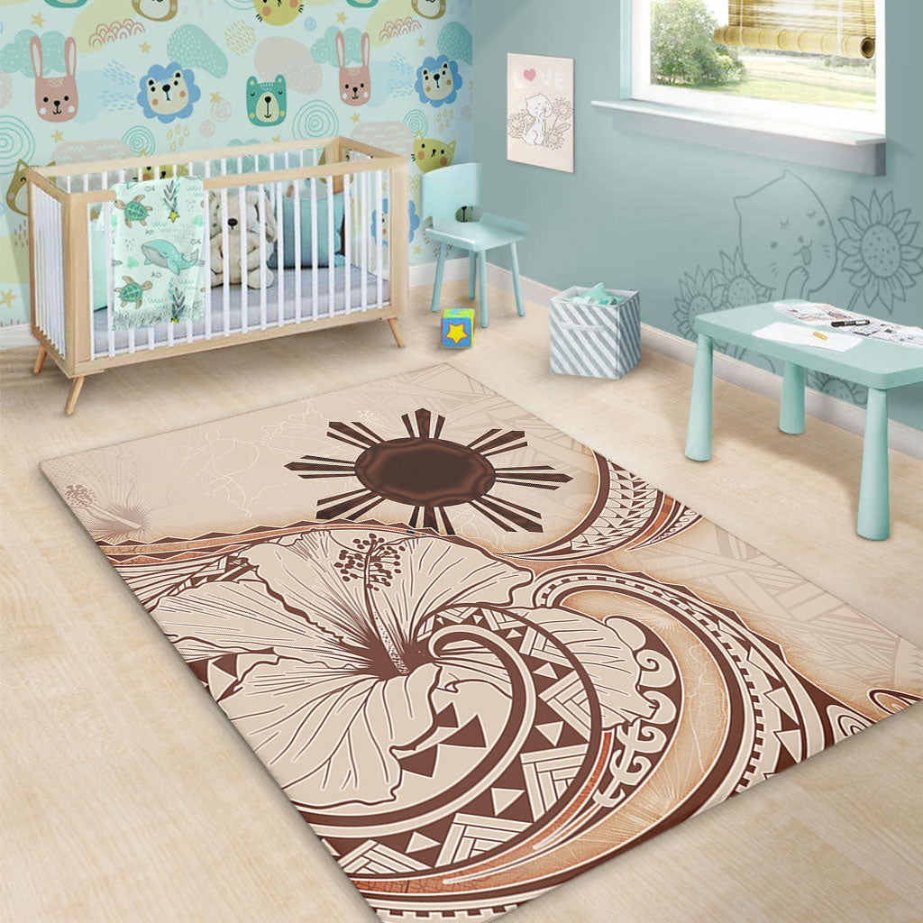 Philippines Filipinos Area Rug Hibiscus Flower Vintage Style