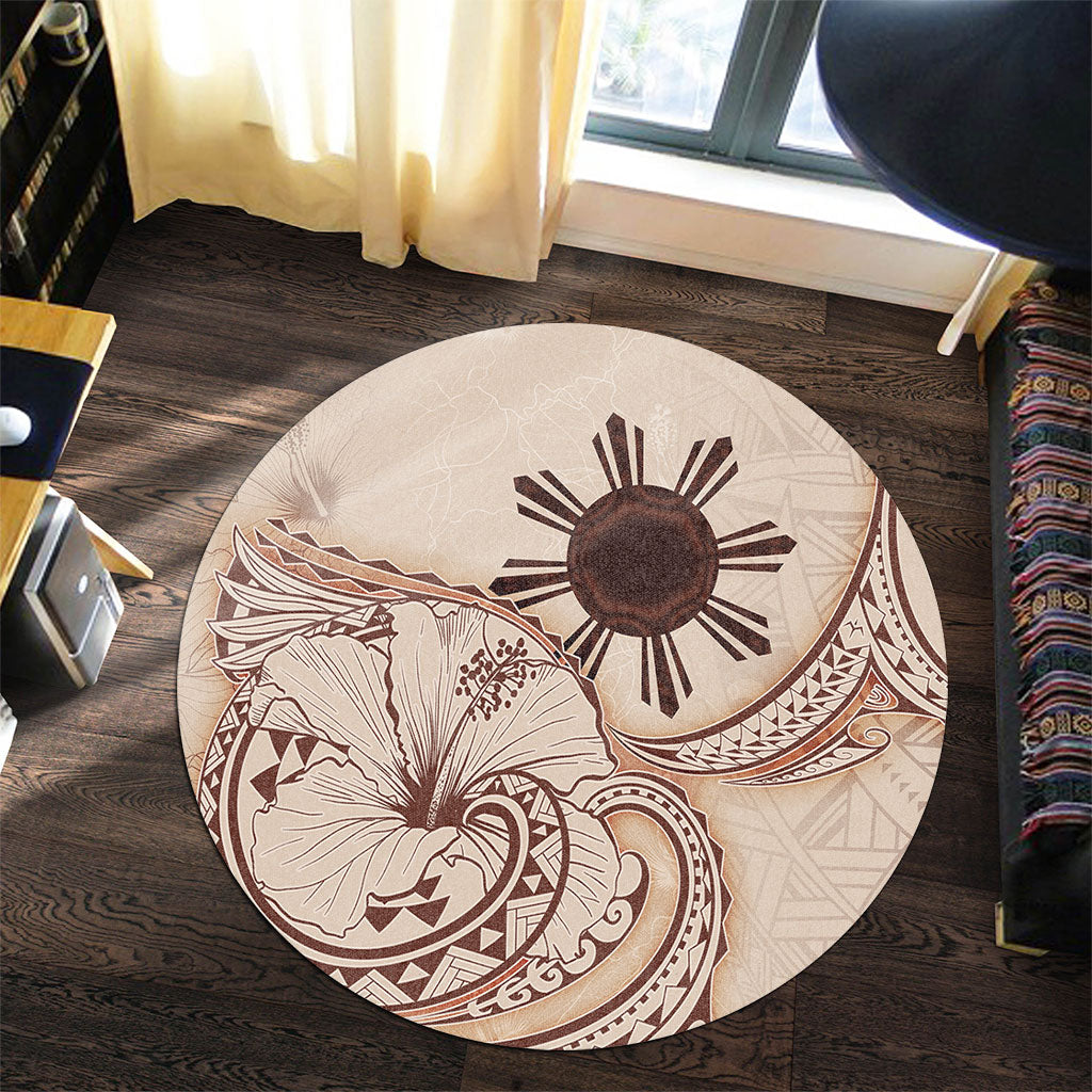 Philippines Filipinos Round Rug Hibiscus Flower Vintage Style