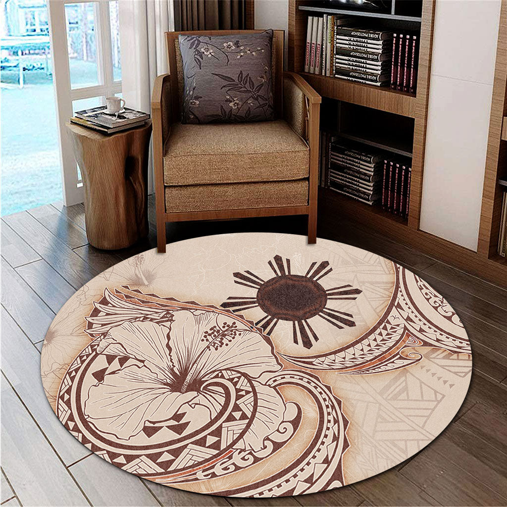 Philippines Filipinos Round Rug Hibiscus Flower Vintage Style