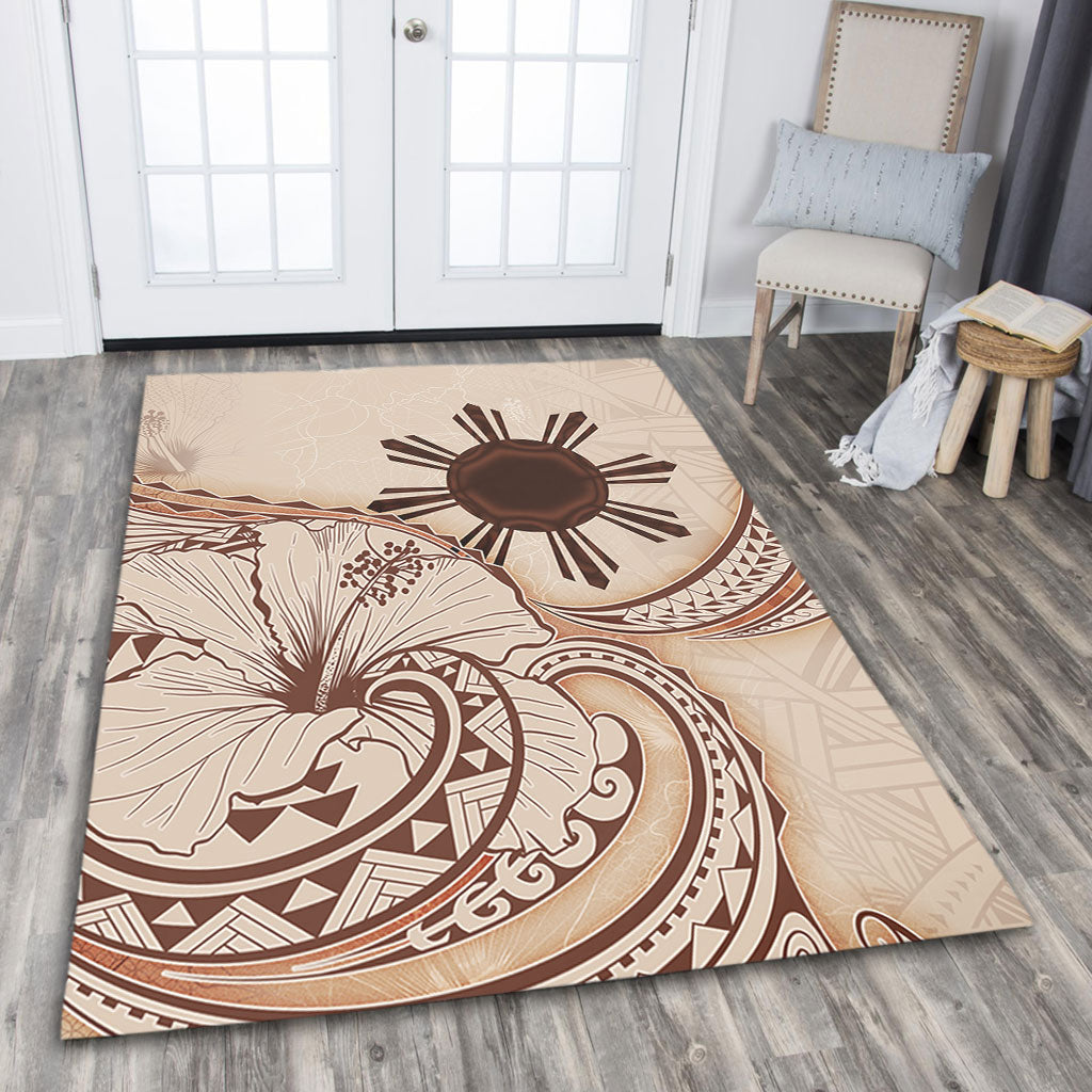 Philippines Filipinos Area Rug Hibiscus Flower Vintage Style