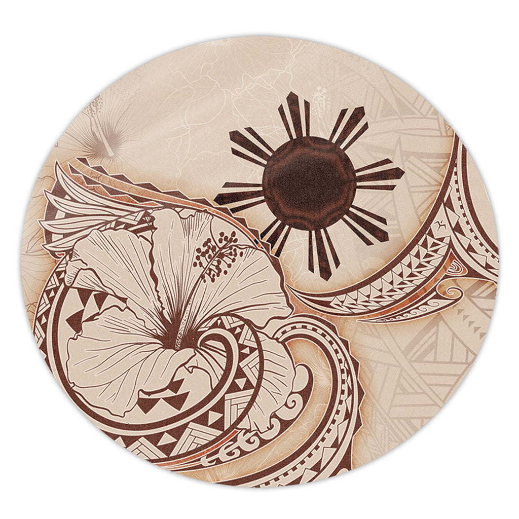 Philippines Filipinos Round Rug Hibiscus Flower Vintage Style