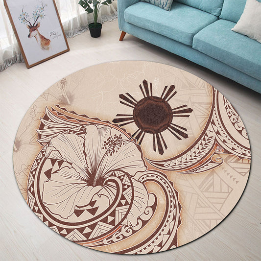 Philippines Filipinos Round Rug Hibiscus Flower Vintage Style