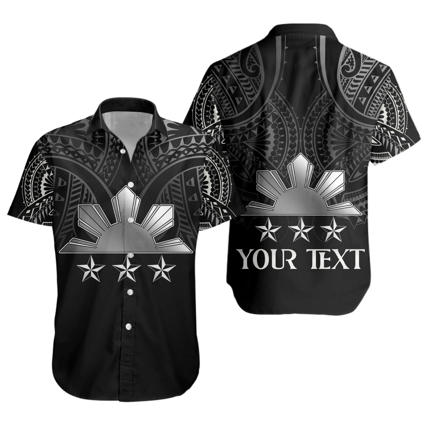 Philippines Filipinos Custom Personalised Short Sleeve Shirt Black Sun And Stars Tribal Tatau Design