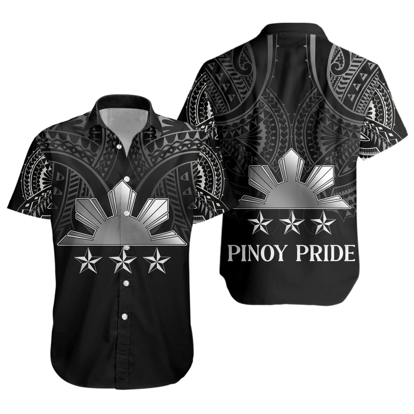 Philippines Filipinos Custom Personalised Short Sleeve Shirt Black Sun And Stars Tribal Tatau Design