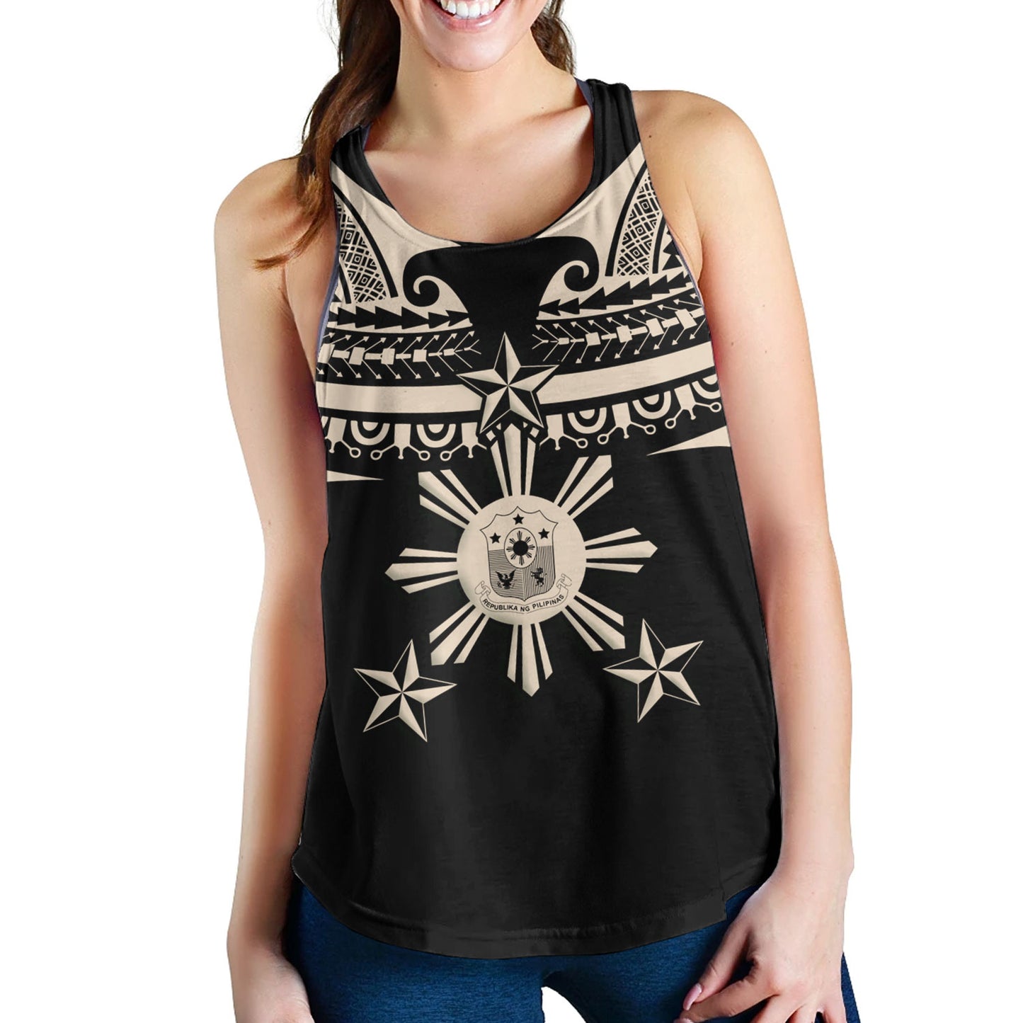 Philippines Filipinos Custom Personalised Women Tank Filipinos Coat Of Arms Tribal Tattoo Style