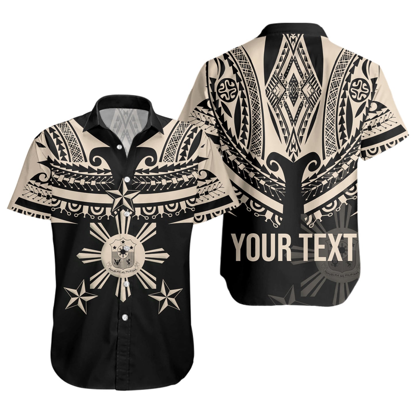 Philippines Filipinos Custom Personalised Short Sleeve Shirt Filipinos Coat Of Arms Tribal Tattoo Style