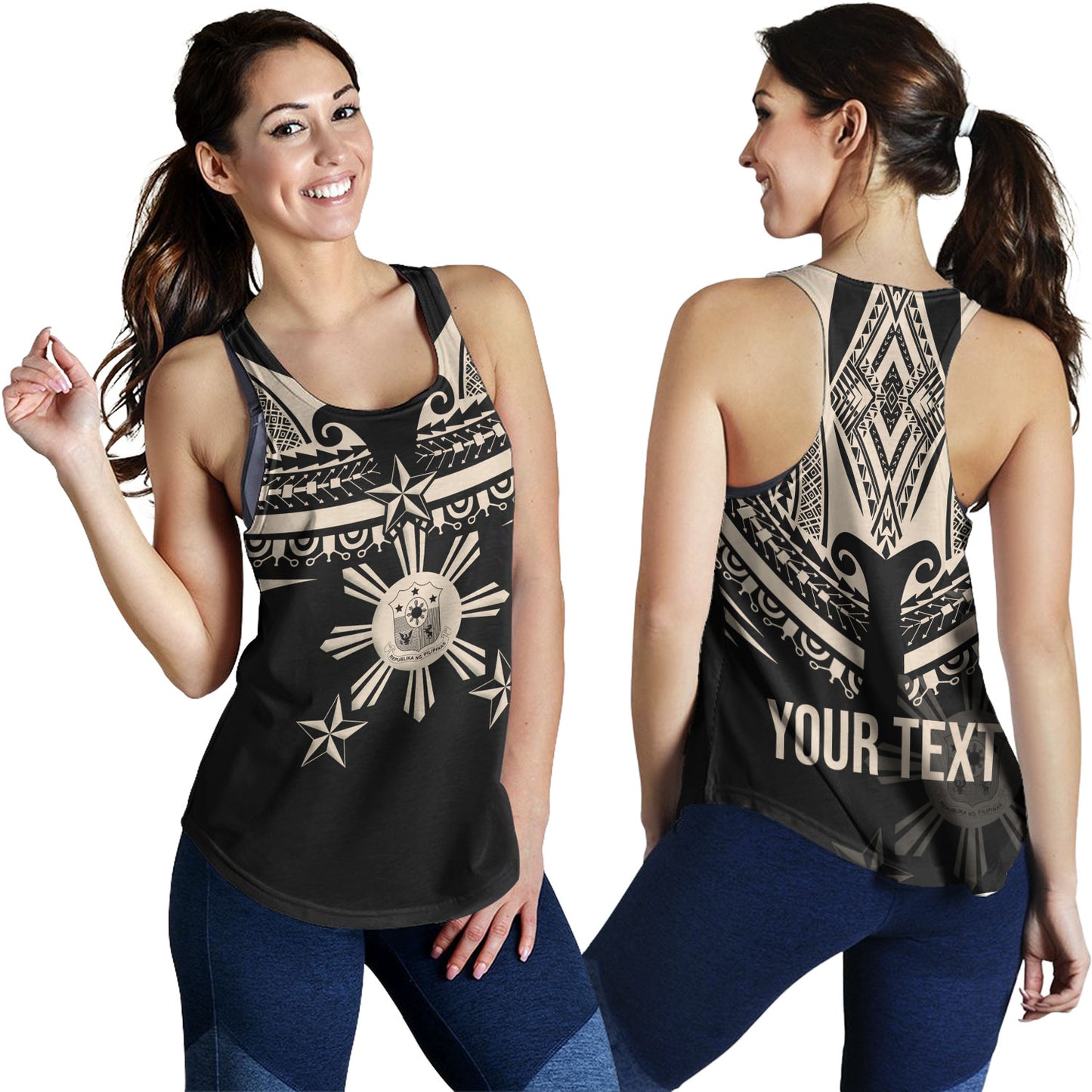 Philippines Filipinos Custom Personalised Women Tank Filipinos Coat Of Arms Tribal Tattoo Style