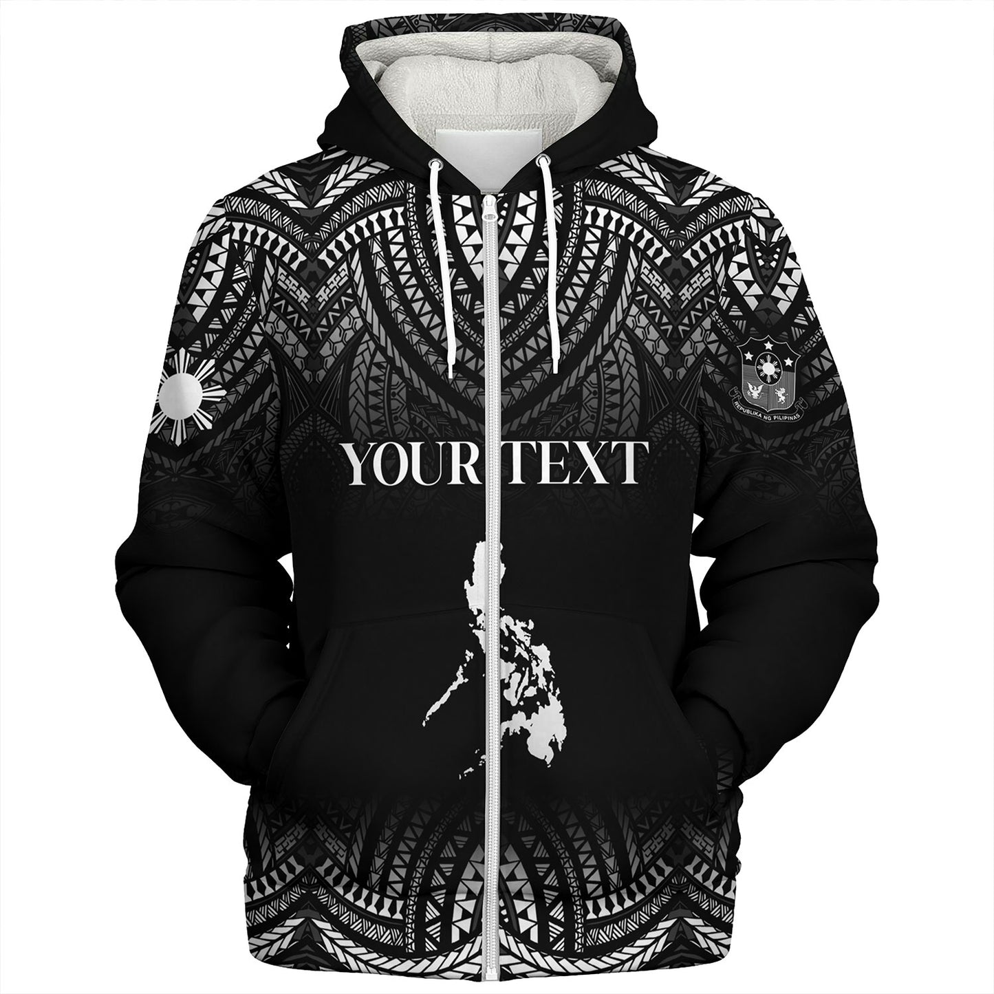 Philippines Filipinos Custom Personalised Sherpa Hoodie Filipino Black Fog Style