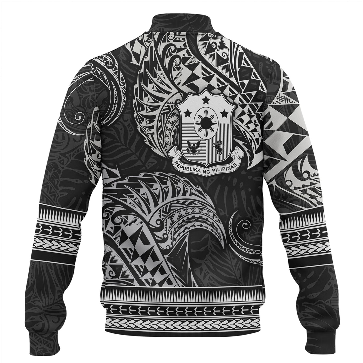 Philippines Filipinos Baseball Jacket Filipino Coat Of Arms With Leaves and Tribal Patterns