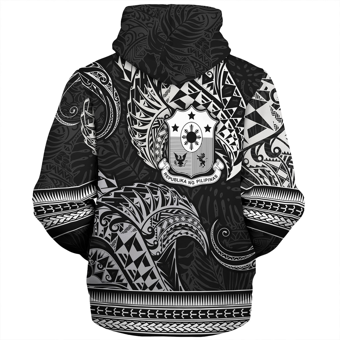 Philippines Filipinos Sherpa Hoodie Filipino Coat Of Arms With Leaves and Tribal Patterns