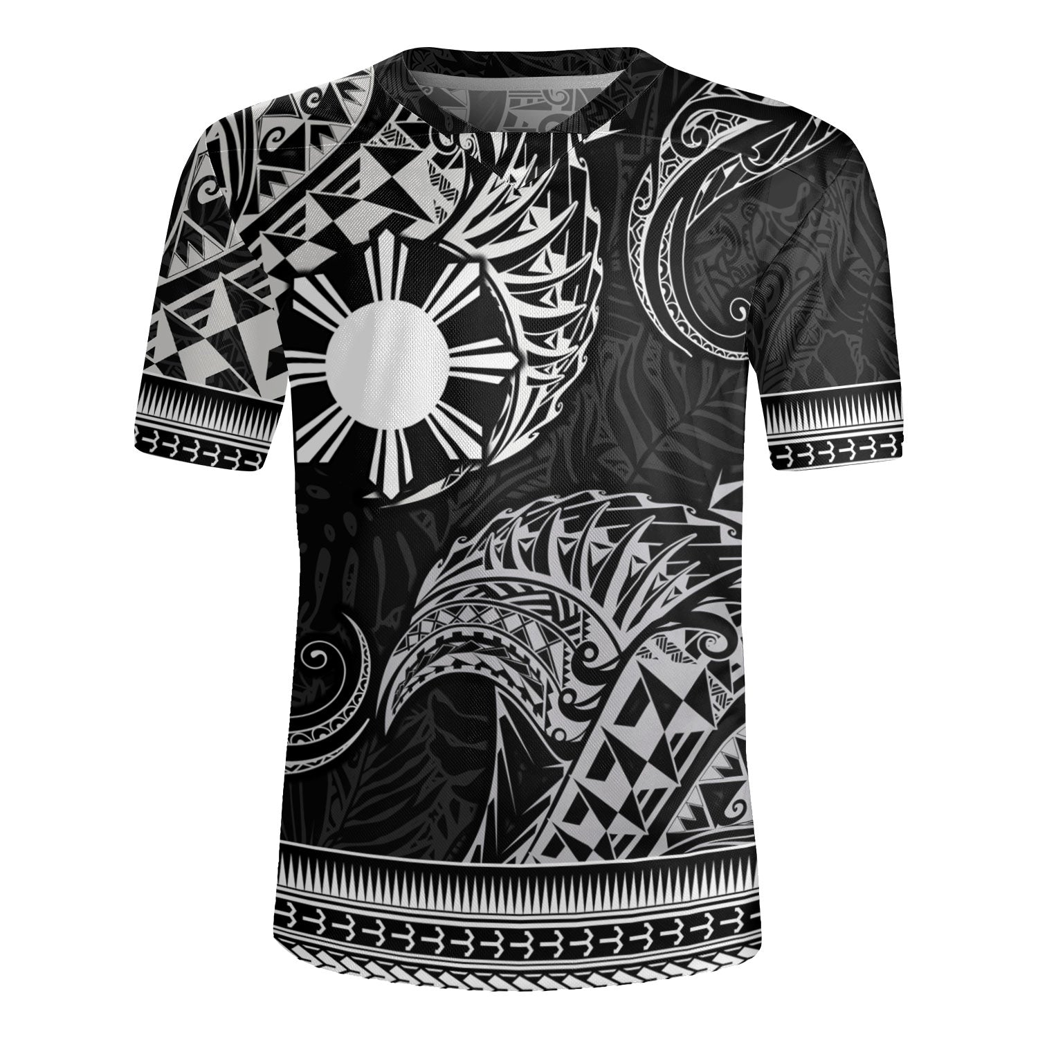 Philippines Filipinos Rugby Jersey Filipino Coat Of Arms With Leaves and Tribal Patterns