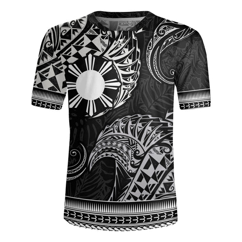 Philippines Filipinos Rugby Jersey Filipino Coat Of Arms With Leaves and Tribal Patterns