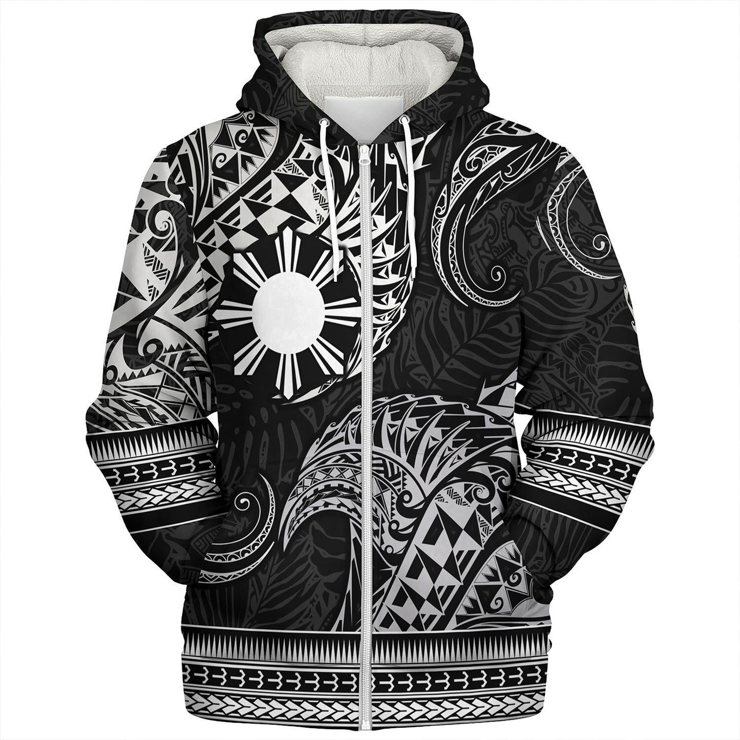 Philippines Filipinos Sherpa Hoodie Filipino Coat Of Arms With Leaves and Tribal Patterns