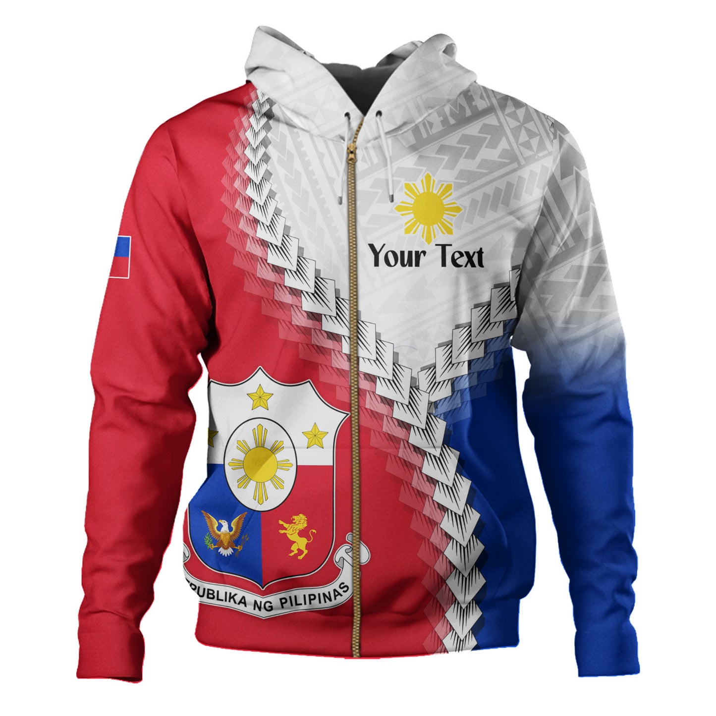 Philippines Filipinos Hoodie Custom Filipino Coat Of Arms With Tribal Patterns Flag Style