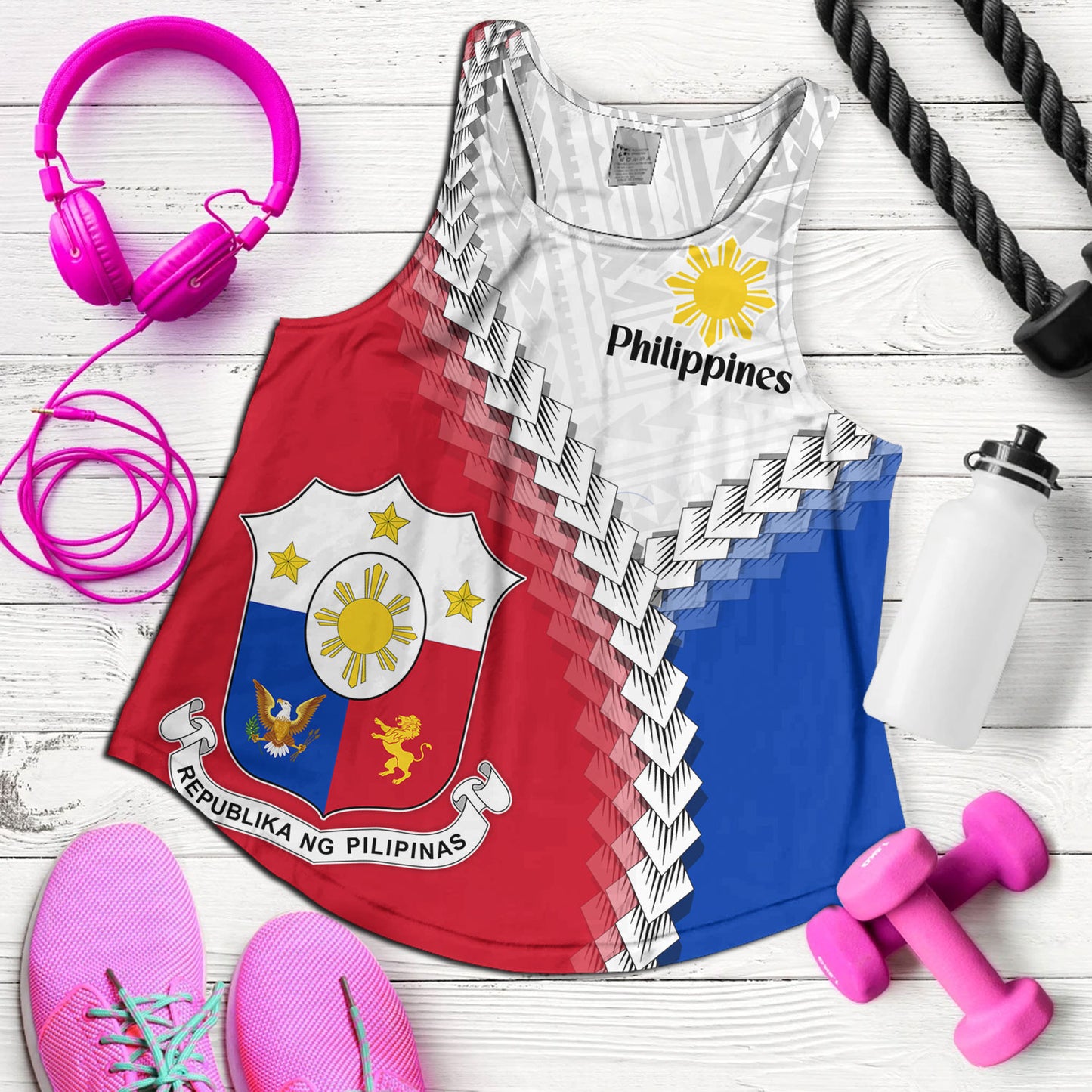 Philippines Filipinos Women Tank Custom Filipino Coat Of Arms With Tribal Patterns Flag Style