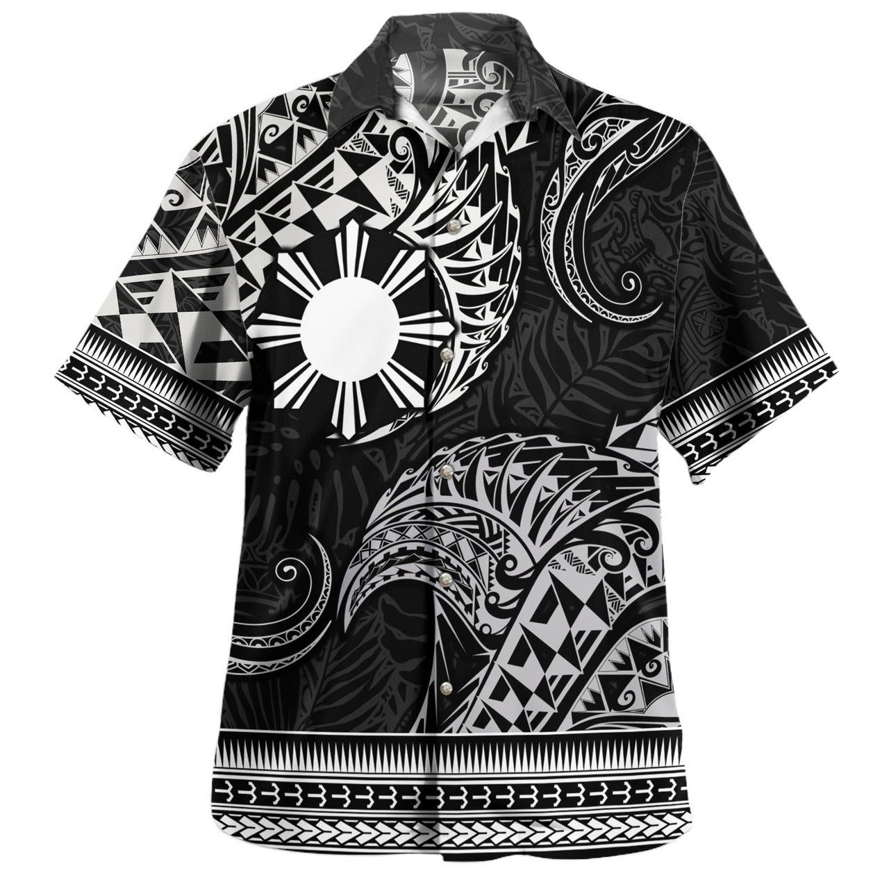 Philippines Filipinos Hawaiian Shirt Filipino Coat Of Arms With Leaves and Tribal Patterns