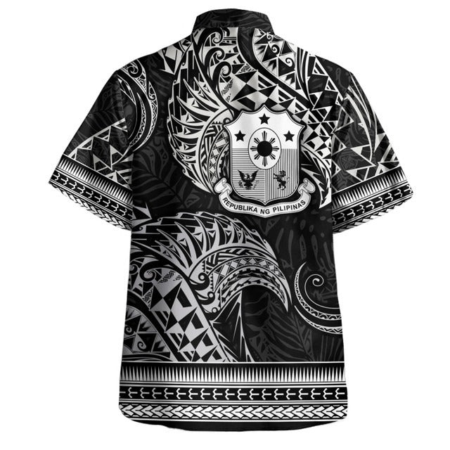 Philippines Filipinos Hawaiian Shirt Filipino Coat Of Arms With Leaves and Tribal Patterns