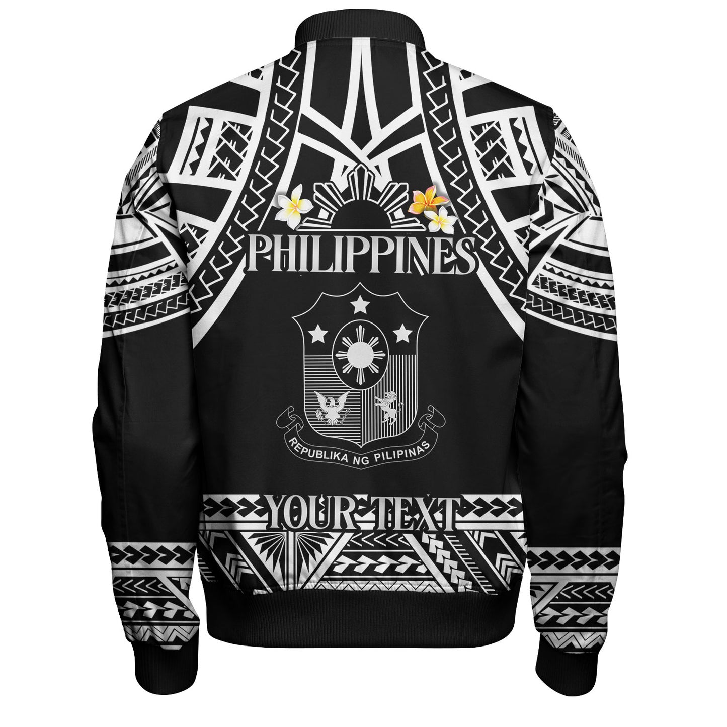 Philippines Filipinos Custom Personalised Bomber Jacket Filipinos Plumeria Flowers Mix Tribal Patterns