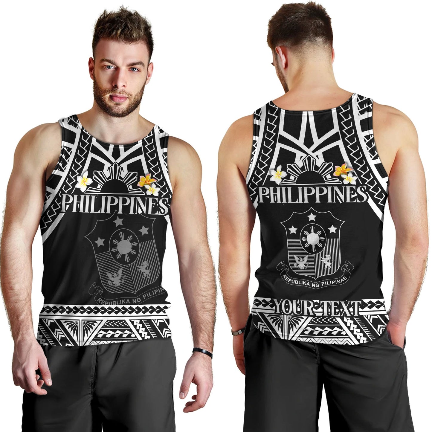 Philippines Filipinos Custom Personalised Tank Top Filipinos Plumeria Flowers Mix Tribal Patterns