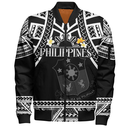 Philippines Filipinos Custom Personalised Bomber Jacket Filipinos Plumeria Flowers Mix Tribal Patterns