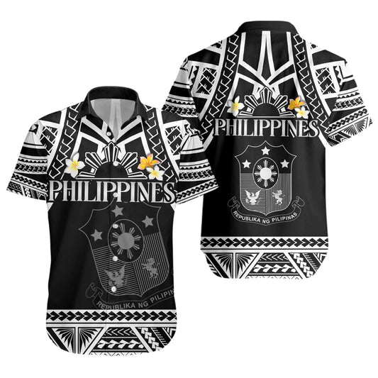 Philippines Filipinos Custom Personalised Short Sleeve Shirt Filipinos Plumeria Flowers Mix Tribal Patterns