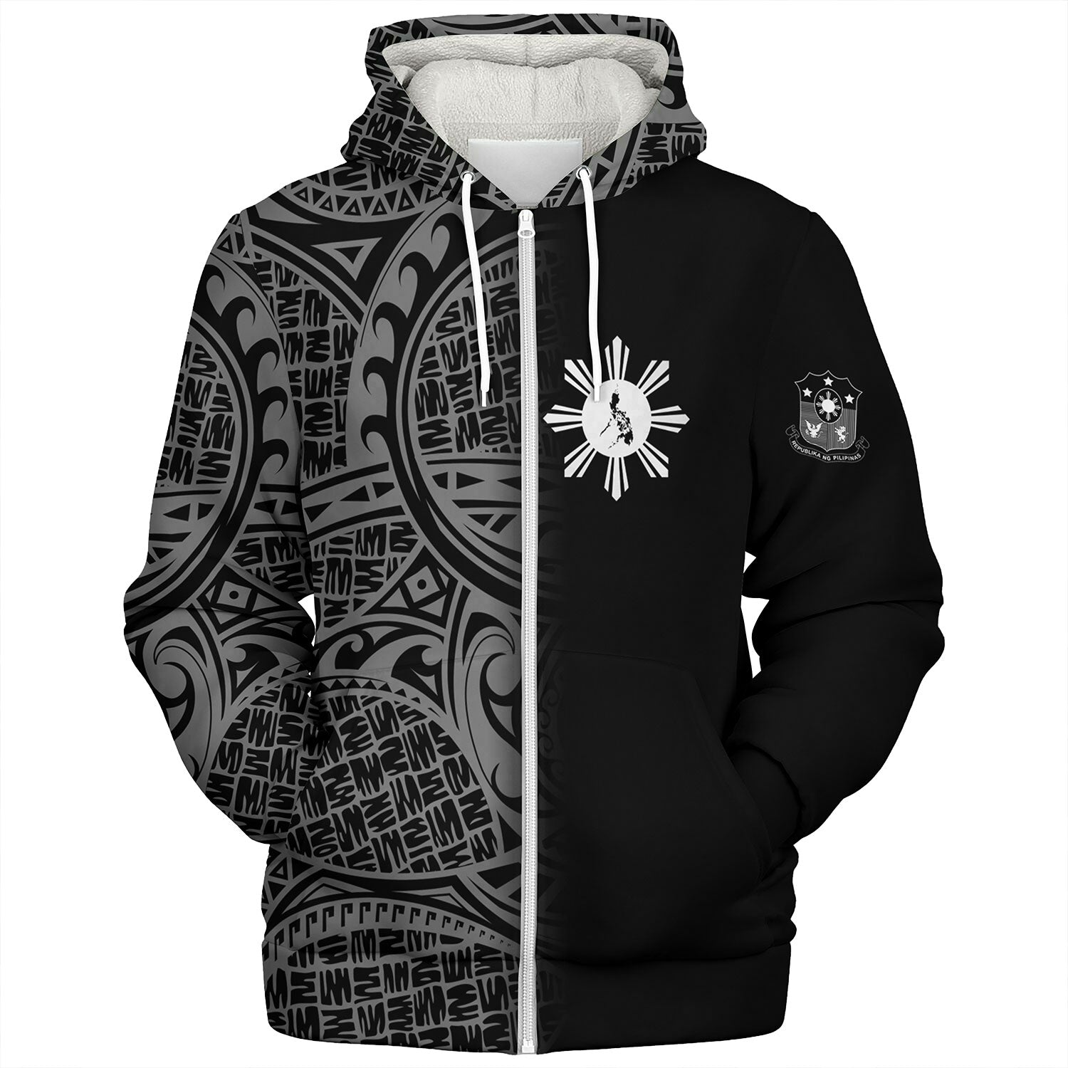 Philippines Filipinos Custom Personalised Sherpa Hoodie Filipinos Sun And Map Half Style