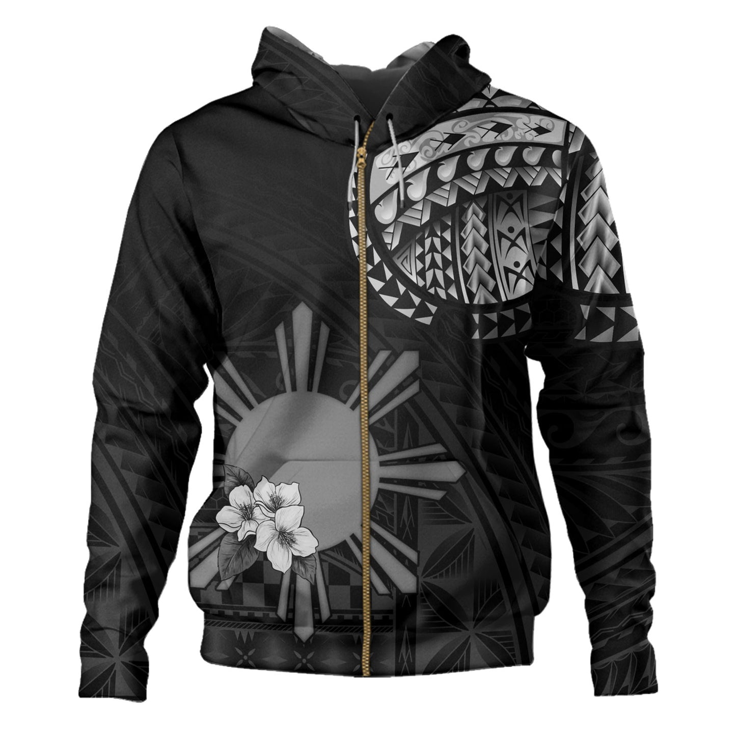 Philippines Filipinos Hoodie Filipinos Sun Tribal Patterns Jasmine Flowers Style