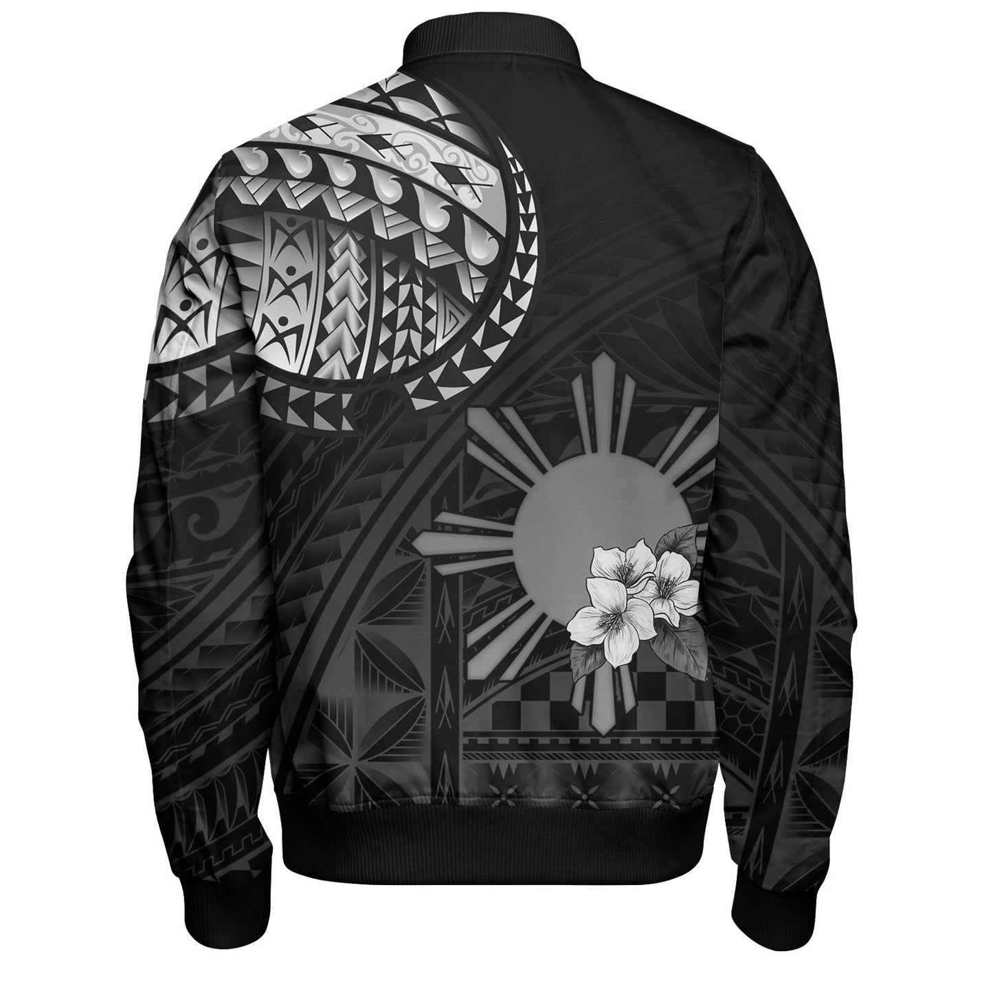 Philippines Filipinos Bomber Jacket Filipinos Sun Tribal Patterns Jasmine Flowers Style