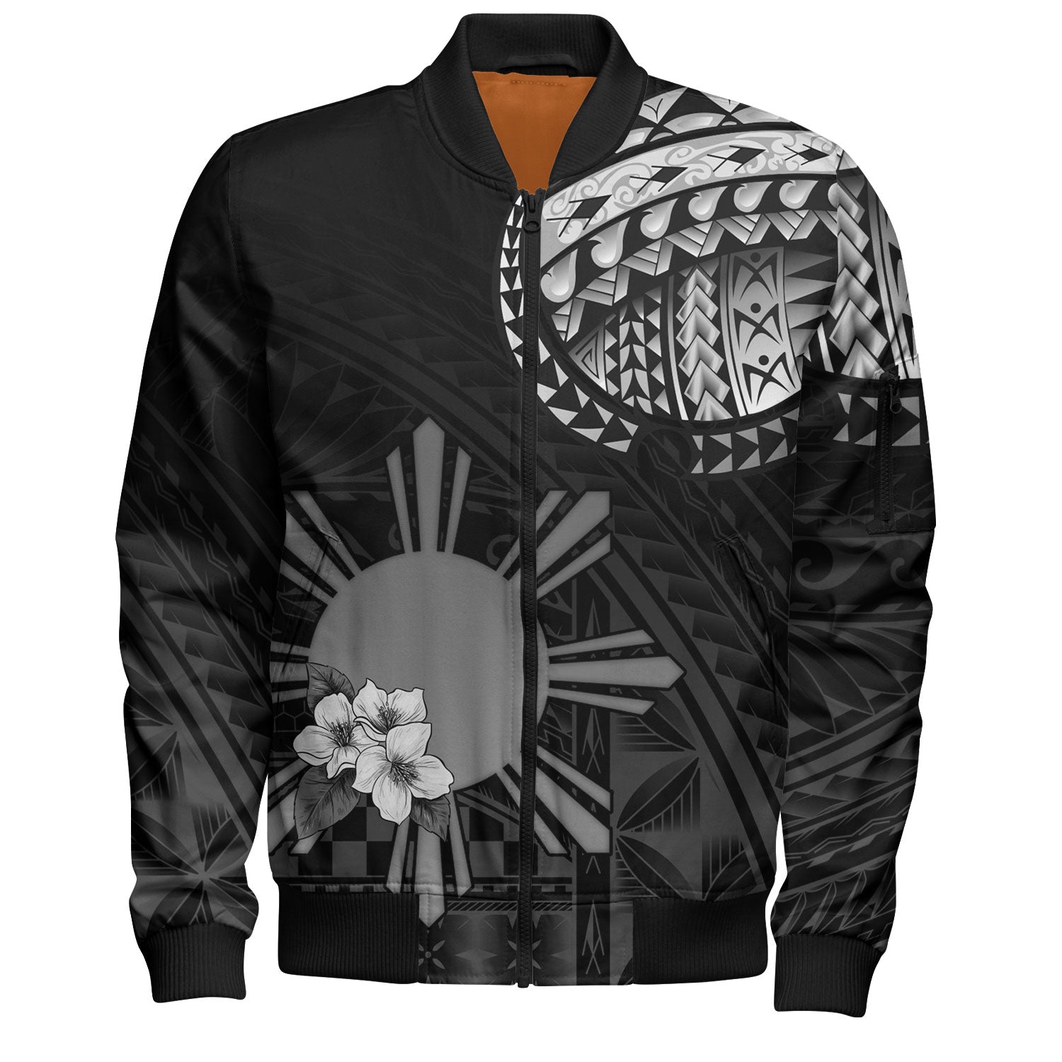 Philippines Filipinos Bomber Jacket Filipinos Sun Tribal Patterns Jasmine Flowers Style
