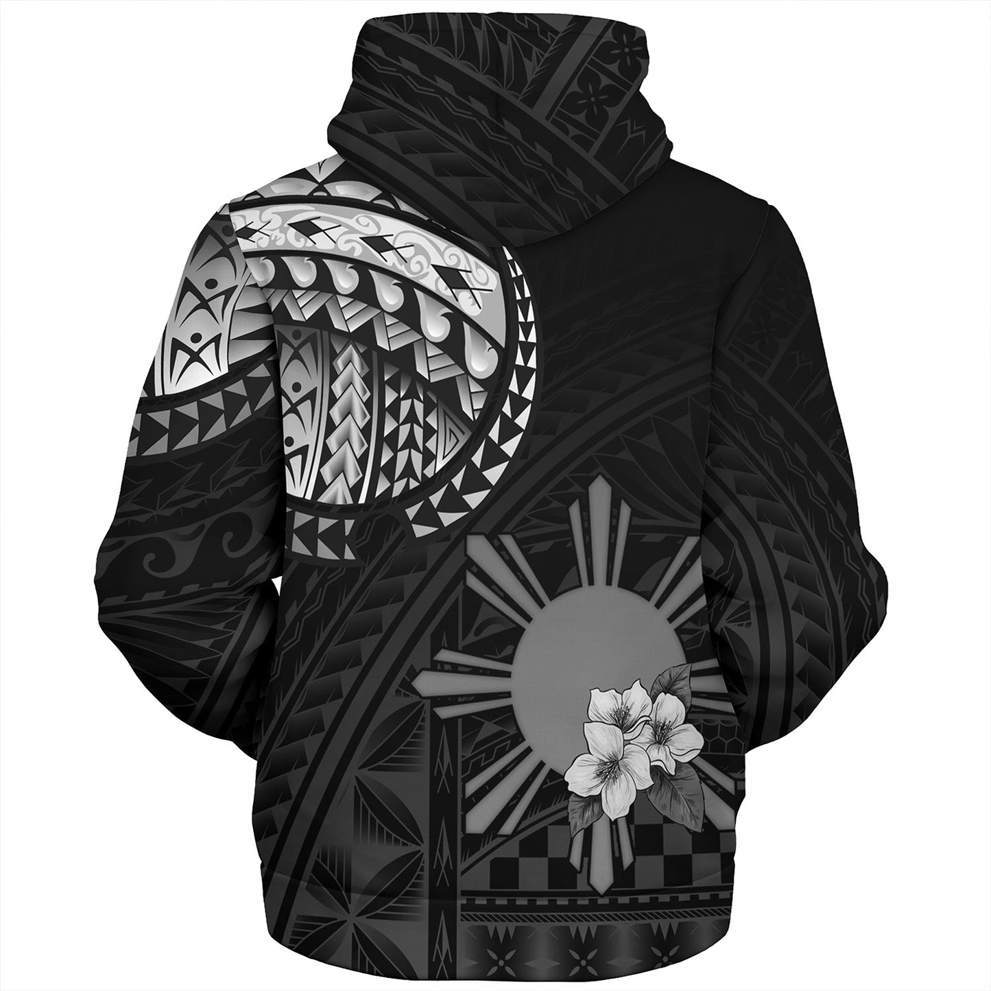 Philippines Filipinos Sherpa Hoodie Filipinos Sun Tribal Patterns Jasmine Flowers Style