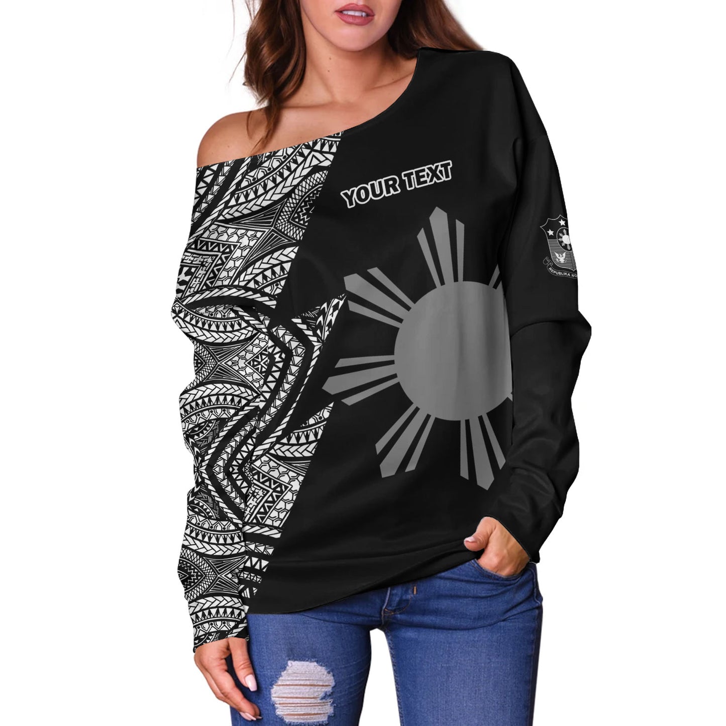 Philippines Filipinos Custom Personalised Off Shoulder Sweatshirt Flash Style