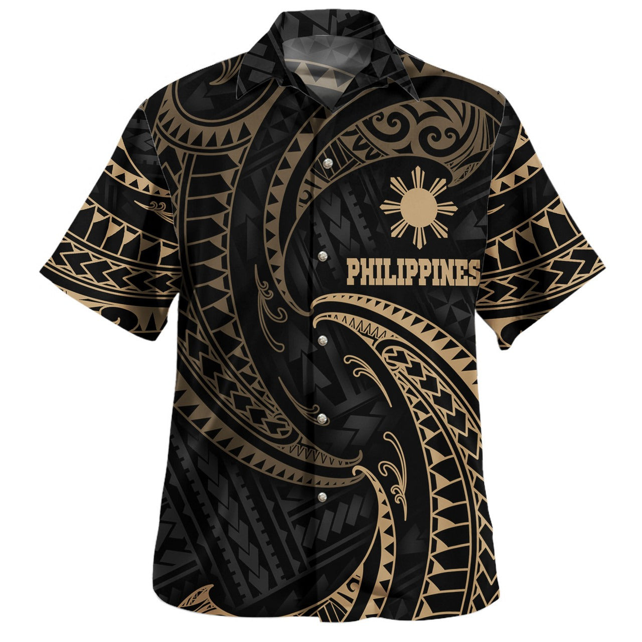 Philippines Filipinos Hawaiian Shirt Gold Tribal Wave