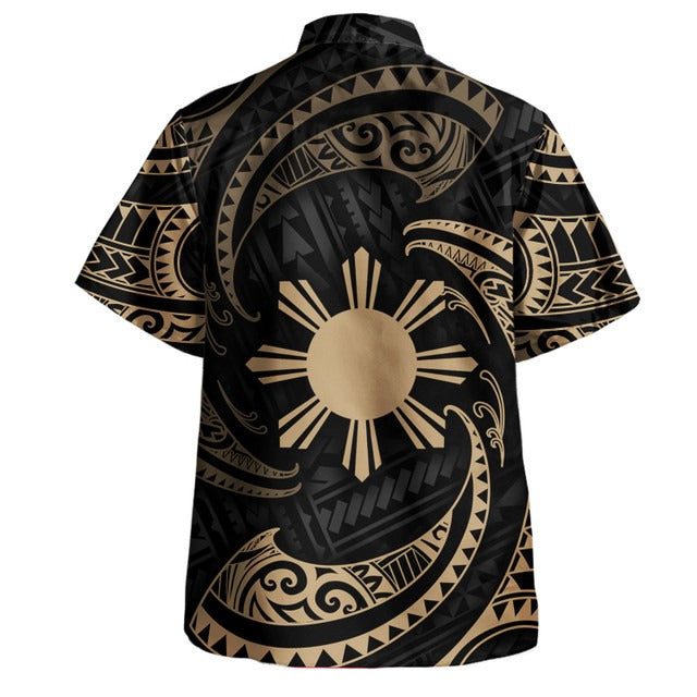 Philippines Filipinos Hawaiian Shirt Gold Tribal Wave