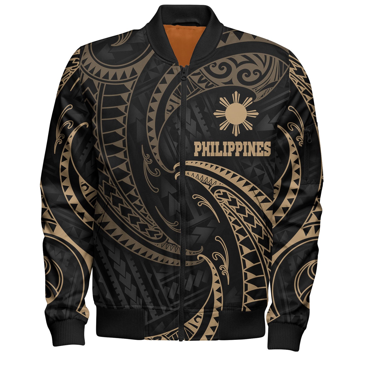 Philippines Filipinos Bomber Jacket Gold Tribal Wave