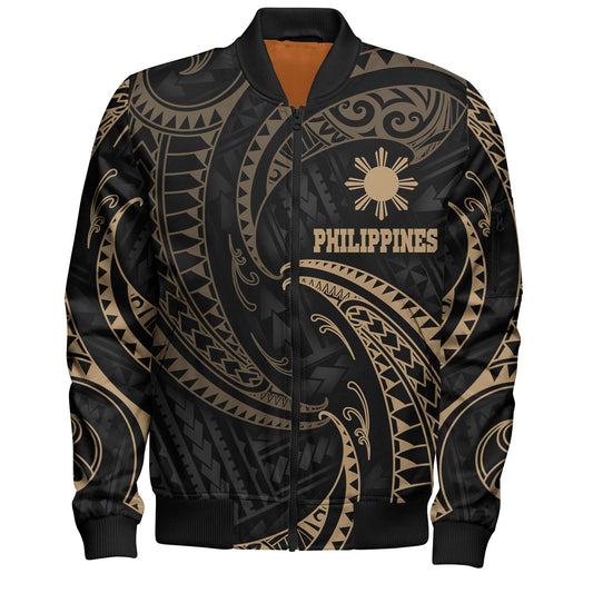 Philippines Filipinos Bomber Jacket Gold Tribal Wave