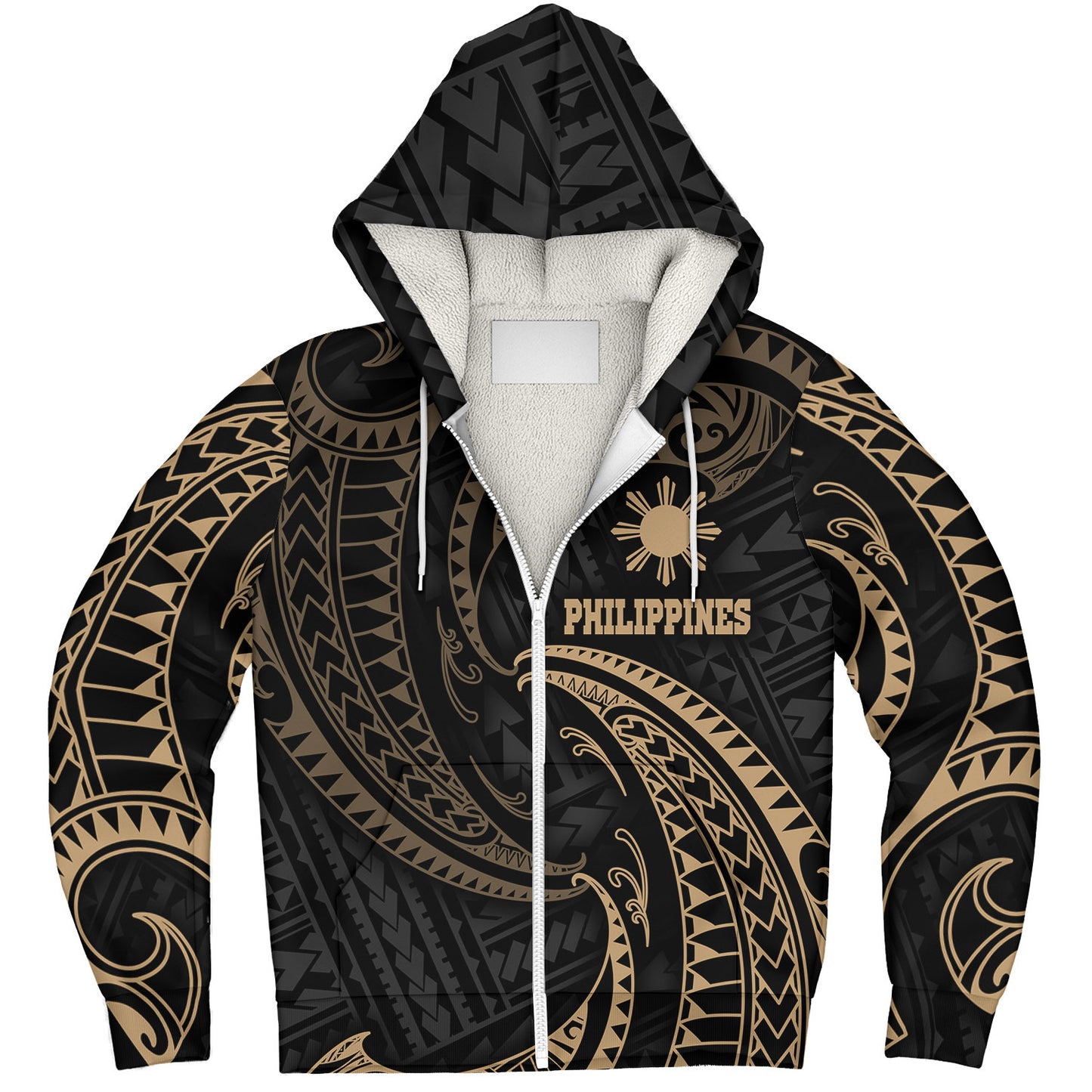 Philippines Filipinos Sherpa Hoodie Gold Tribal Wave