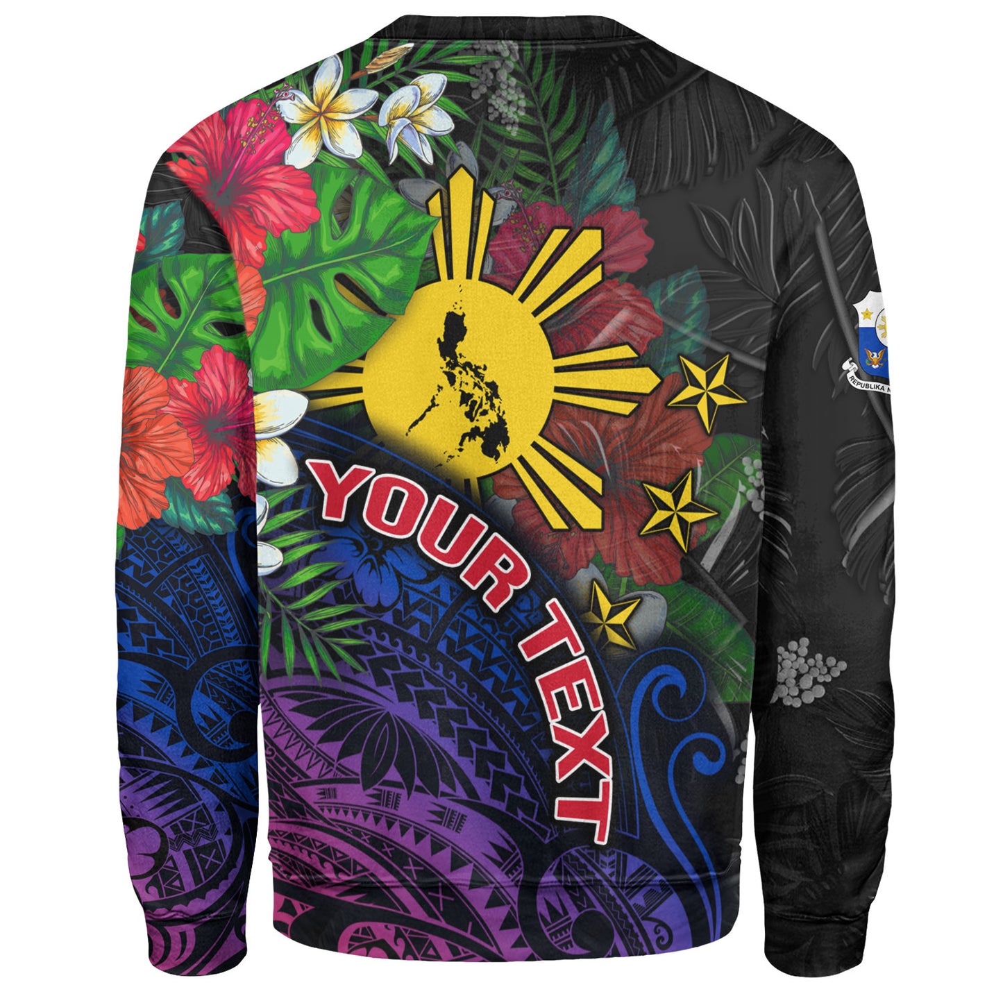 Philippines Filipinos Custom Personalised Sweatshirt Hibiscus And Plumeria With Palm Branches Vintage Style