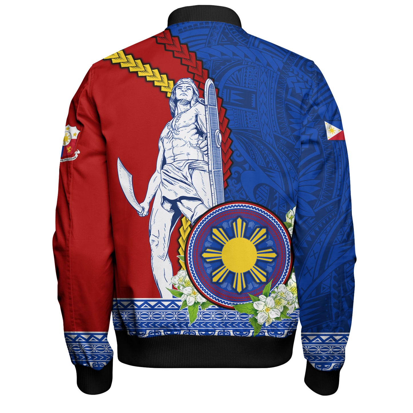 Philippines Filipinos Bomber Jacket Lapu Lapu King Jasmine Flowers Curve Design