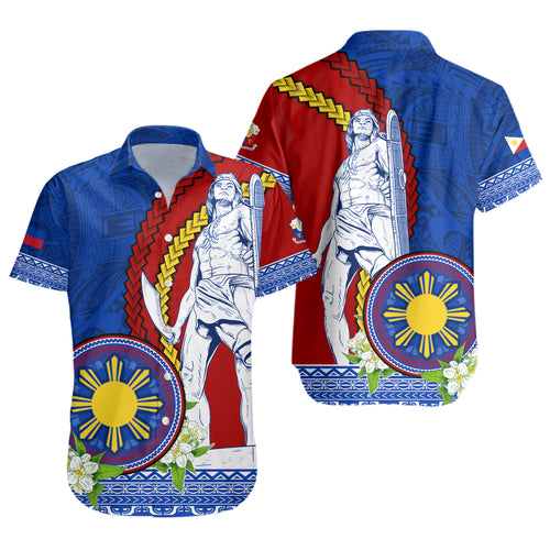 Philippines Filipinos Short Sleeve Shirt Lapu Lapu King Jasmine Flowers Curve Design