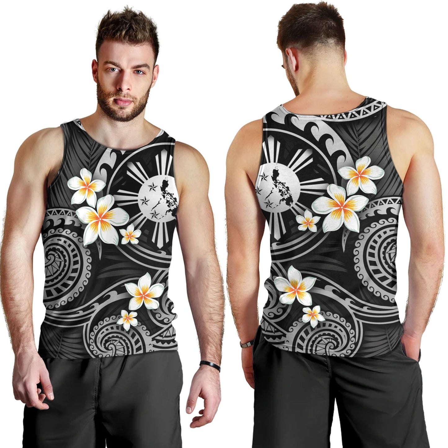 Philippines Filipinos Tank Top Plumeria Flowers Tribal Motif Style
