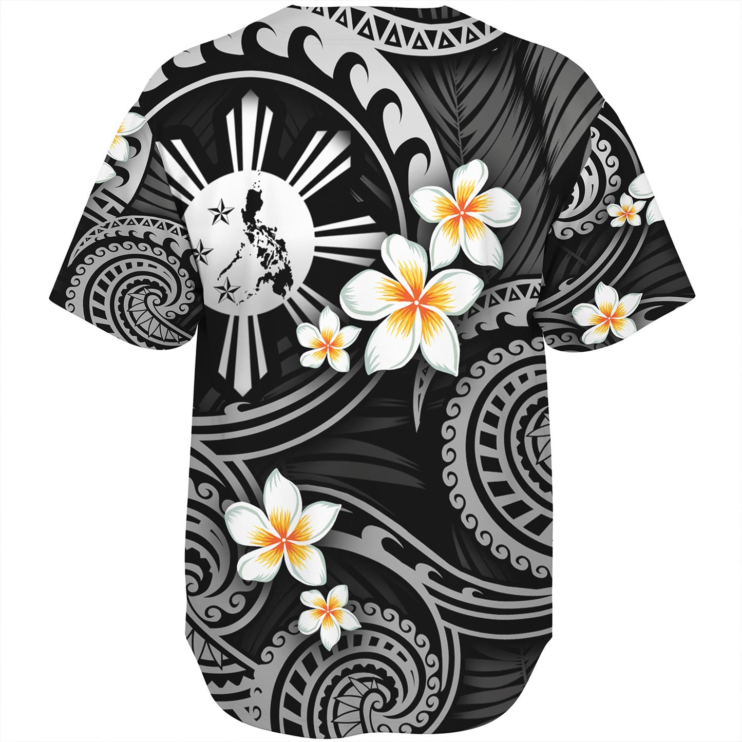 Philippines Filipinos Baseball Shirt Plumeria Flowers Tribal Motif Style