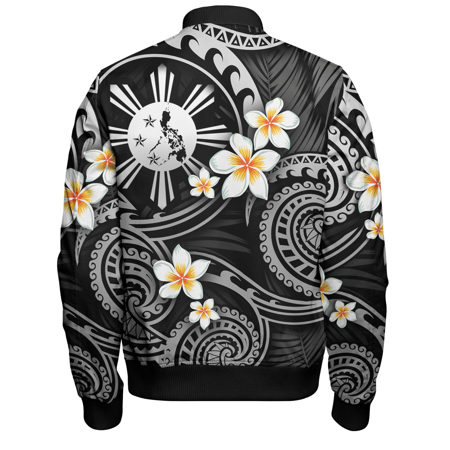 Philippines Filipinos Bomber Jacket Plumeria Flowers Tribal Motif Style
