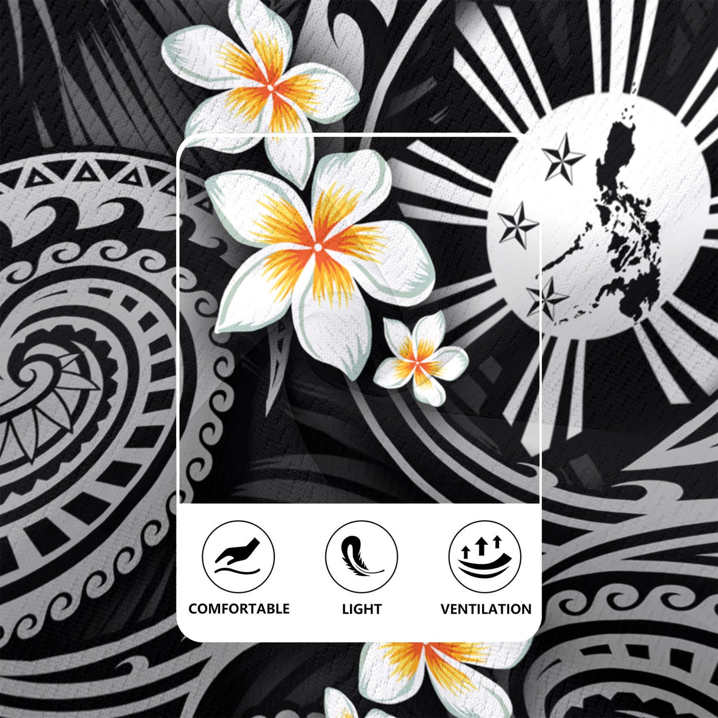 Philippines Filipinos Rugby Jersey Plumeria Flowers Tribal Motif Style