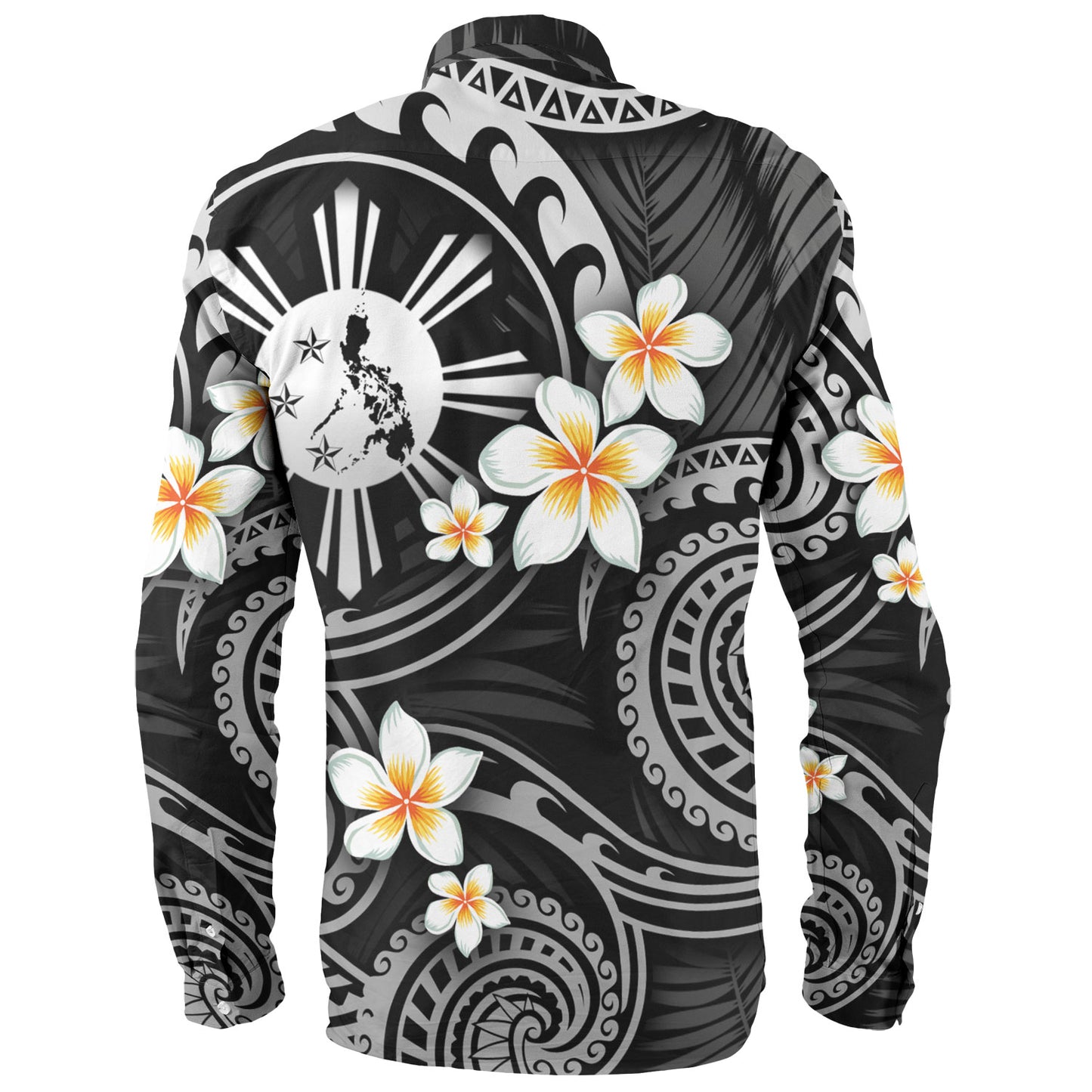 Philippines Filipinos Long Sleeve Shirt Plumeria Flowers Tribal Motif Style