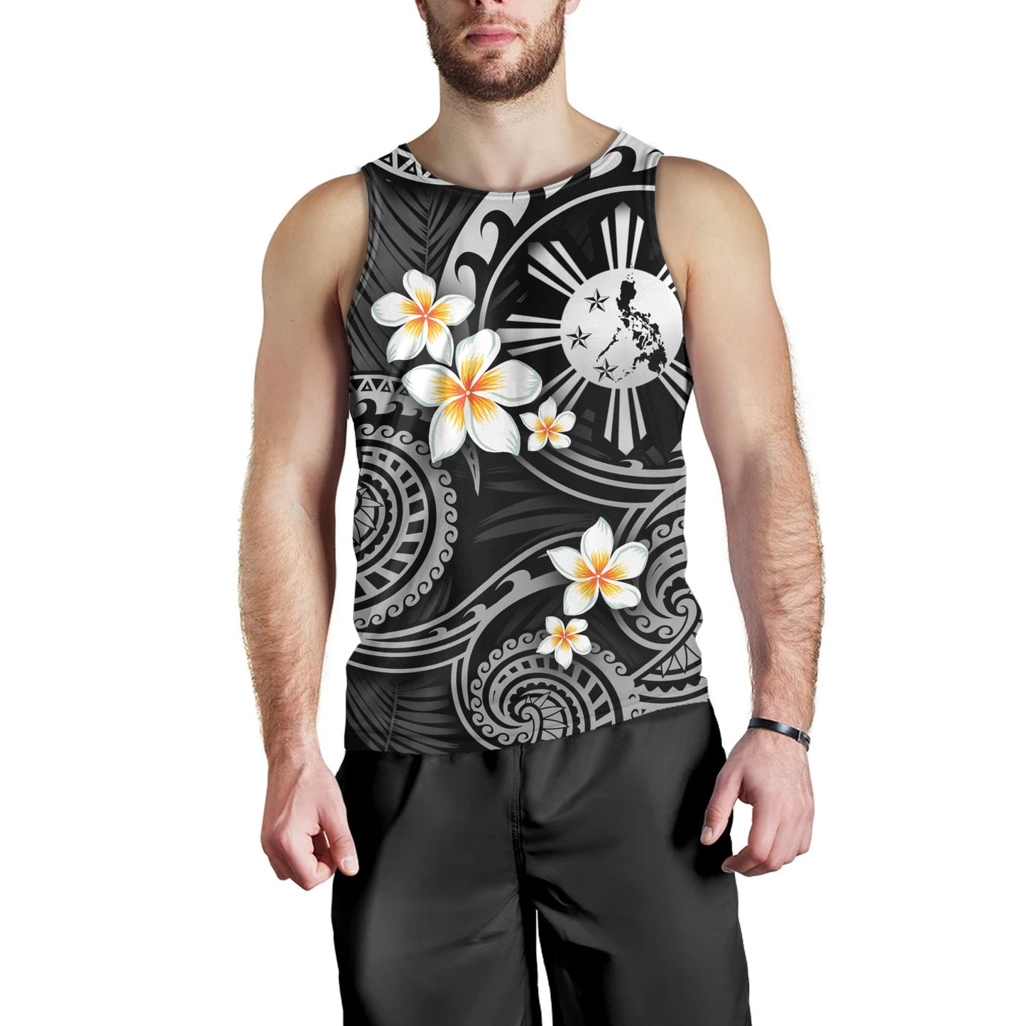 Philippines Filipinos Tank Top Plumeria Flowers Tribal Motif Style